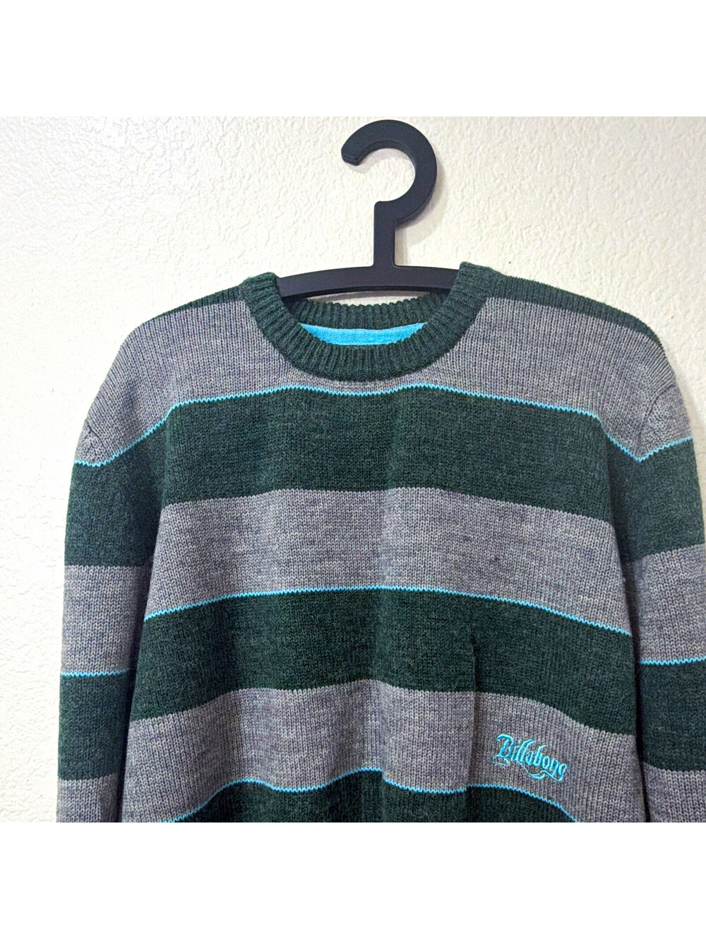 Billabong Men's Green/Gray Striped Crew Neck Acrylic Wool Knit Sweater XL